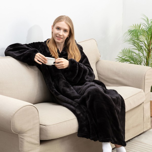 Wearable Blanket Oversized Soft Microplush - Hood, Sleeves, Pouch Pocket