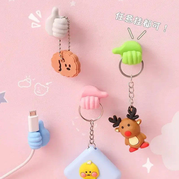 Thumb shaped Rubber Hook Holder Glasses Case  Power Cord Charging Line Self Adhesive Mini Hook Car Gadget Decorations