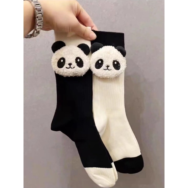 Panda Socks 3D Stuffed Dolls Decorated，One pair Black & White Women Socks