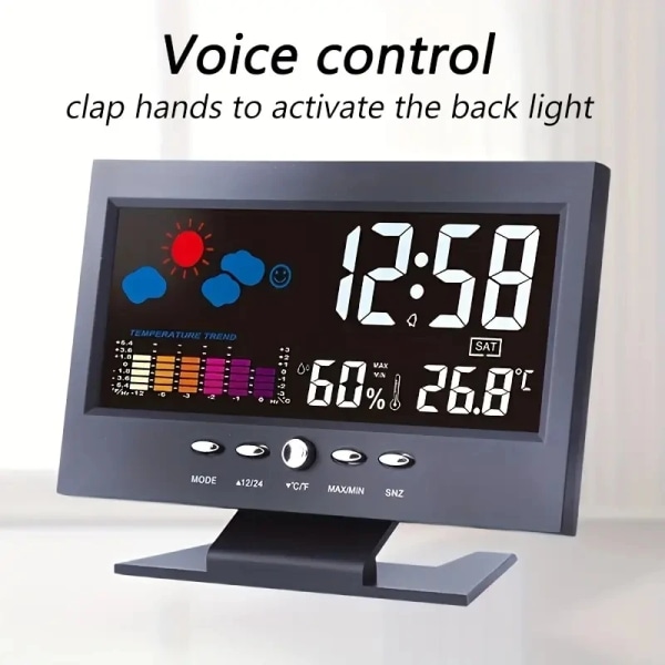 1pc Weather Clock With Time Date Week Temperature Humidity Display Weather Forecast Function With Voice-activated Backlight Func