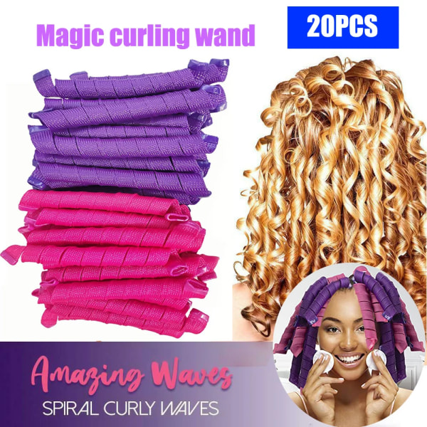 20Pcs/bag 55cm Magic Curlers Fashionable Hair Rollers Easy To Use  No Heat Curl Spiral Curls Styling Kit for Long Hair Hairstyle