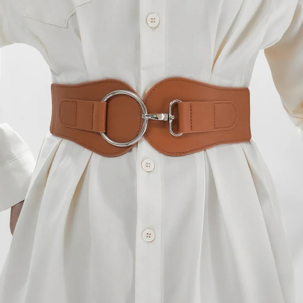 Luxury ladies wide belt elastic vintage buckle leather wide fashion wild pin buckle women's belt waist seal belt