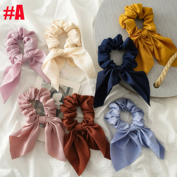 Satin Ponytail Scarf Rabbit Ear Bow Hair Rope Ties Scrunchies Floral Ribbon Band