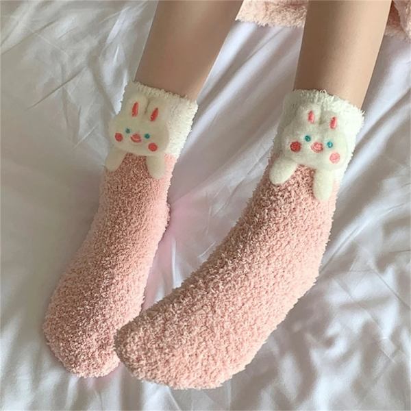 Fuzzy Socks for Women Soft Cozy Slipper Socks Warm Winter Sleep Plush Bed Socks Cartoon Ankle Socks