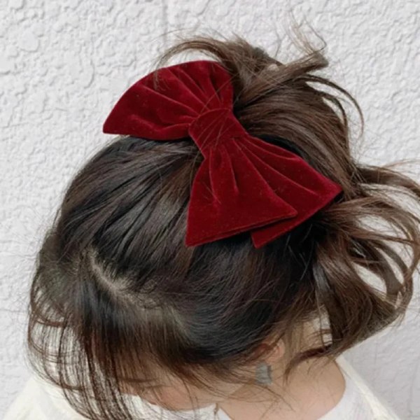 Red Black Velvet Bow Hairpin Elegant Butterfly Hair Clip Vintage Light Luxury Premium Feel Hair Ring Ponytail Braid Barrette