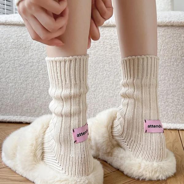 New Winter Korean Style Thick Socks Needle Thick Thread Knitted Middle Tube Socks Cotton Simple  Label Couples Stacked Socks