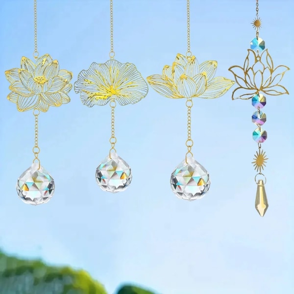 Hanging Suncatchers Crystal Lotus Shaped Light Catcher Rainbow Prism Chandeliers Pendant Wind Chimes Home Garden Wedding Decor