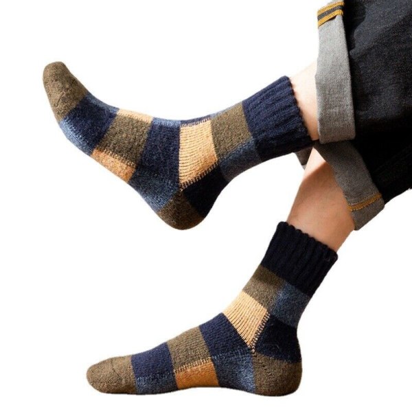 5 Pairs Men's Wool Terry Socks Warm Sweat Absorbing Plaid Medium Tube Socks