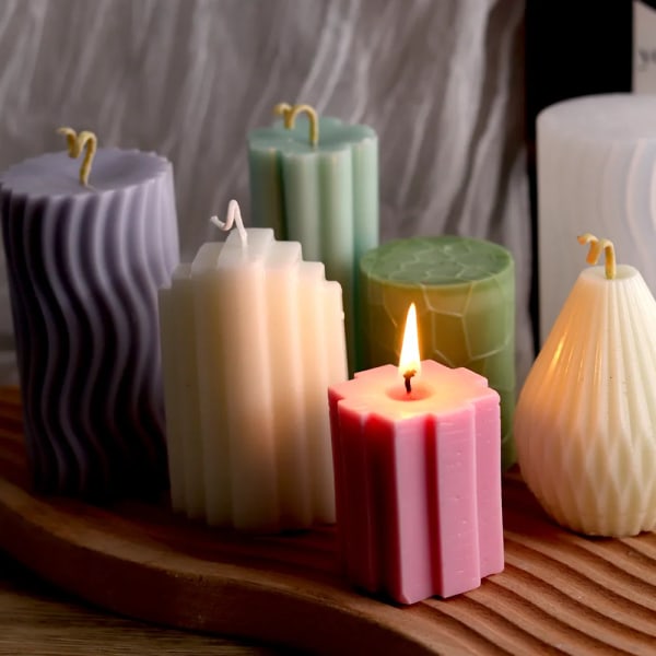 Cylinder Silicone Candle Mold DIY Stripe Candles Dinner Ornament Making Plaster Epoxy Resin Molds Home Decor Handmade Gifts