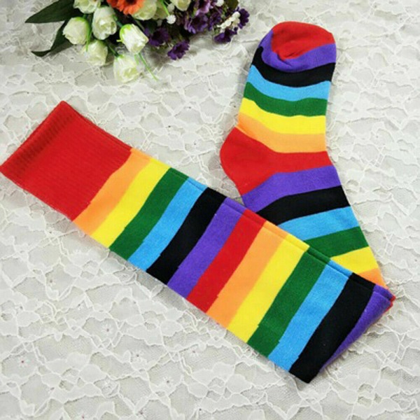 Women Rainbow Keep Warm Long Thigh Over Knee High Stocking Girls Tights Stocking