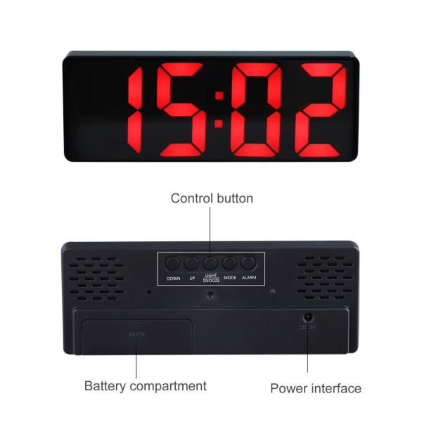 LED Digital Desk Alarm Clock  USB Large Mirror Display Snooze Temperature Mode