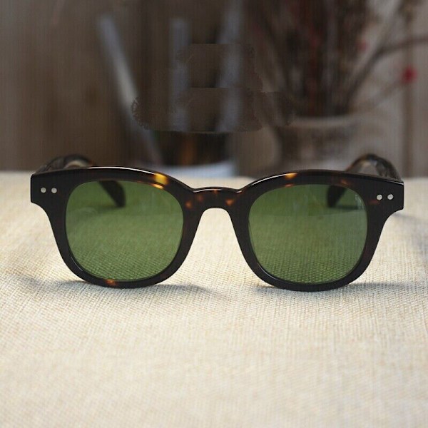 Retro Japan handmade sunglasses acetate tortoise frame green glass lens unisex