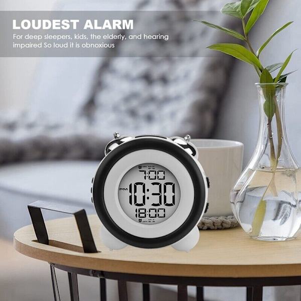 Digital Alarm Clock,Time Date Display Twin Bell Very Loud for Heavy Sleepers DA8