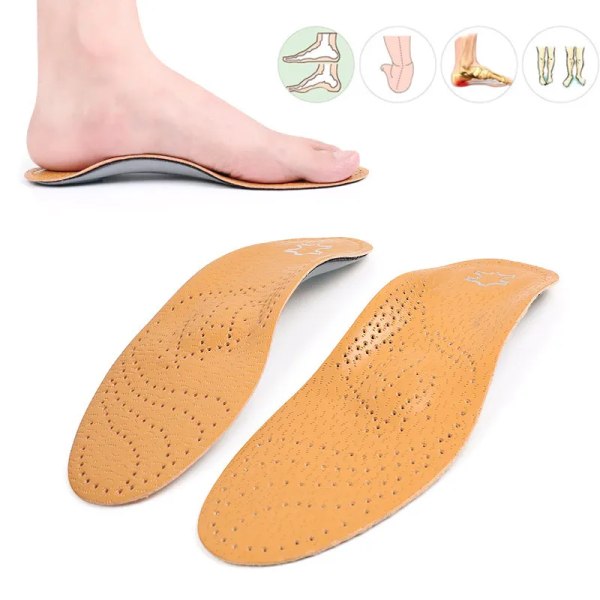 Leather Orthotic Insole for Flat Feet Arch Support Orthopedic Shoes Sole Insoles for Feet Suitable Men Women Children O/X Leg