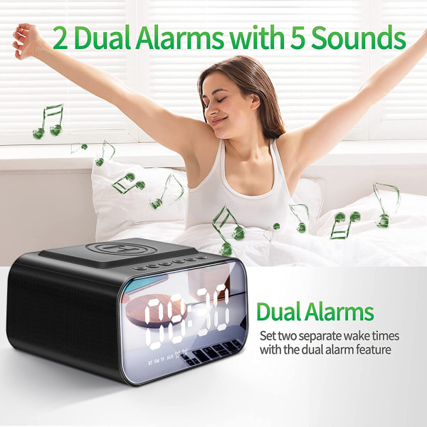 Bluetooth Speaker Wireless Mobile Charger Station LED Digital Alarm Clock FM USB