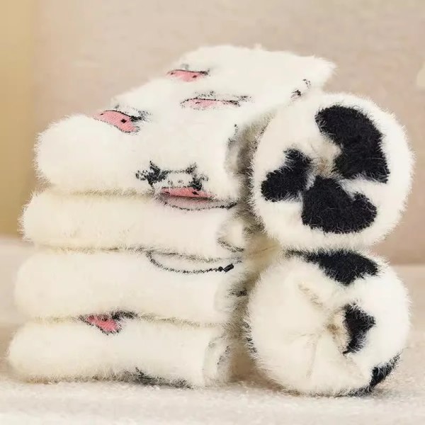 Winter Plush Thickened Socks Warm Funny Cow Print Cartoon Socks Lovely Harajuku Cute Animal Printed Plush Sock Home Floor Socks