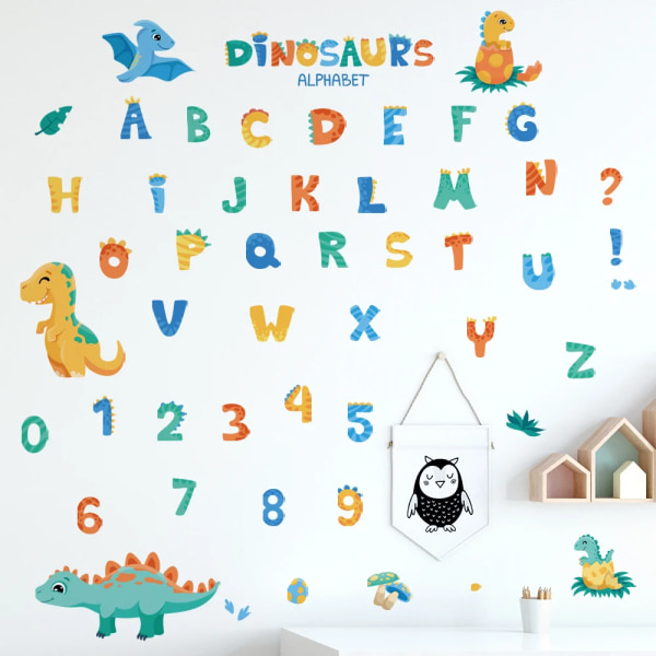 Cartoon Dinosaur Alphabet Removable Wall Stickers Letter Digit for Early education Kindergarten Nursery Kids Baby Room PVC Decal