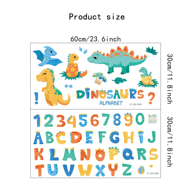 Cartoon Dinosaur Alphabet Removable Wall Stickers Letter Digit for Early education Kindergarten Nursery Kids Baby Room PVC Decal