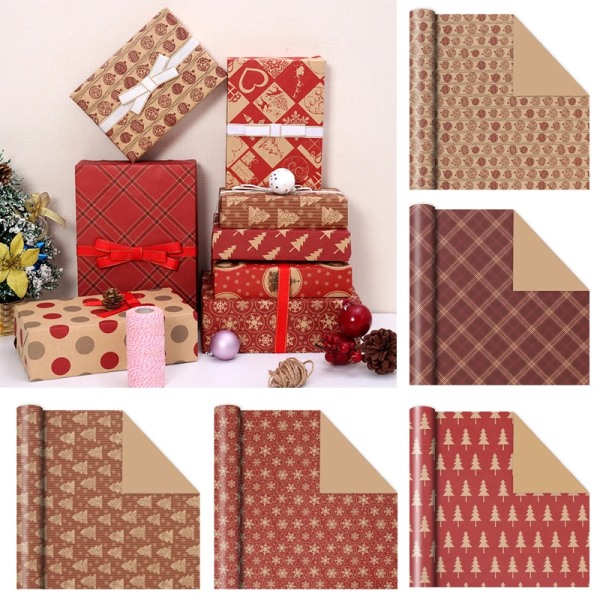 Christmas Gift Decoration Paper Craft Paper Roll Diy Gift Wrapping Paper Xmas Tree Snowflake Present Decor Gift Wrap Supplies