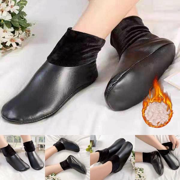 Unisex Winter Warm Leather Thermal Boot Slipper Indoor House Soft Non-Slip Socks