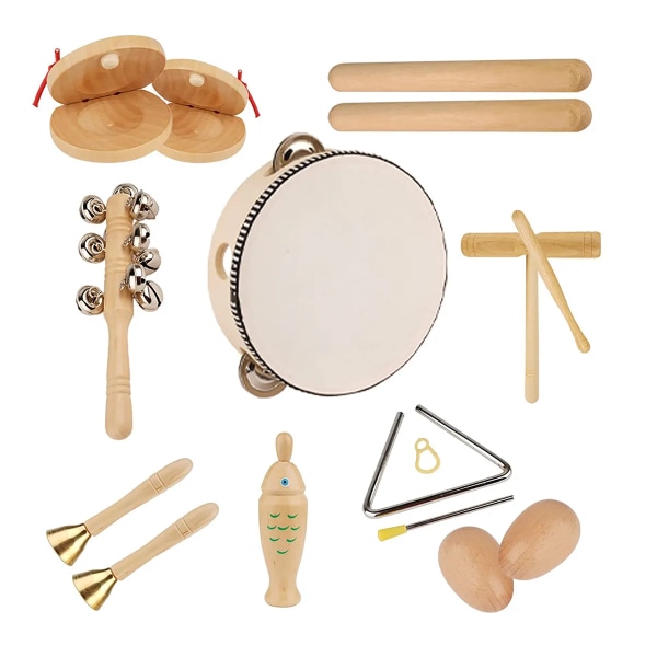 Wooden Musical Instrument Toys for Kids Eco Friendly Drum Castanets Maracas Percussion Music Toys Children Early Educational Toy