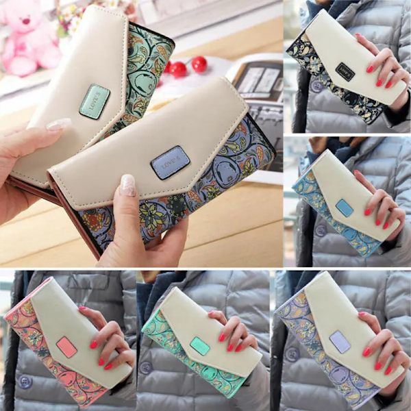 High Capacity Womens Ladies Envelope Leather Wallet Card Button Clutch Purse Long Clutch Wallets Money Bag