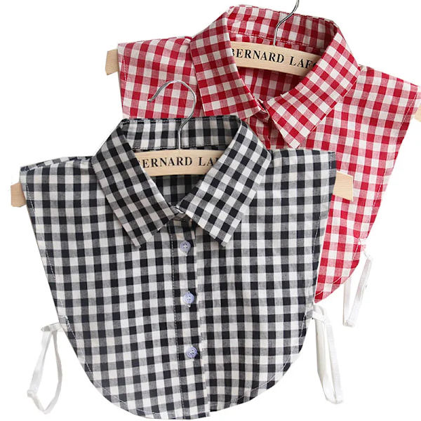 Plaid Detachable Collars For Women Tie Vintage White Black Fake Collar Lady Lace Denim False Collar Shirt Lapel Blouse Top Women