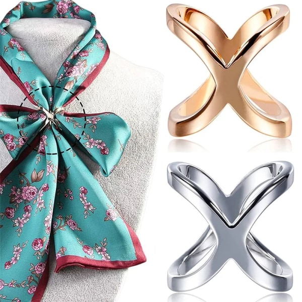 Simple Cross Scarf Clip X Shape Metal Brooches for Women Hollow Bow Scarves Buckle Holder Shawls Jewelry Clothing Accessories