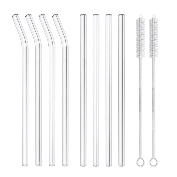 4/8Pcs Reusable Glass Straws Clear Glass Drinking Straws 8 Inch 8mm Tubes Juice Smoothie Tea Straws Glasses Straw Set for Drinks