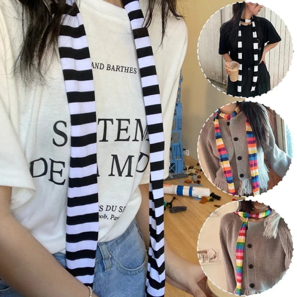 Stripe Pattern Scarf for Women Summer Thin Scarves Fake Collar Female Camping Shopping Scarf Teenagers Long Decorative Scarves
