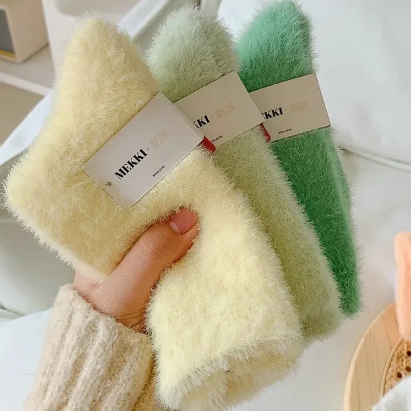 1/3Pairs Cute Mink Velvet Socks for Women Girls Autumn Winter Elastic Thicken Thermal Coral Velvet Sleep Plush Floor Plush Sock