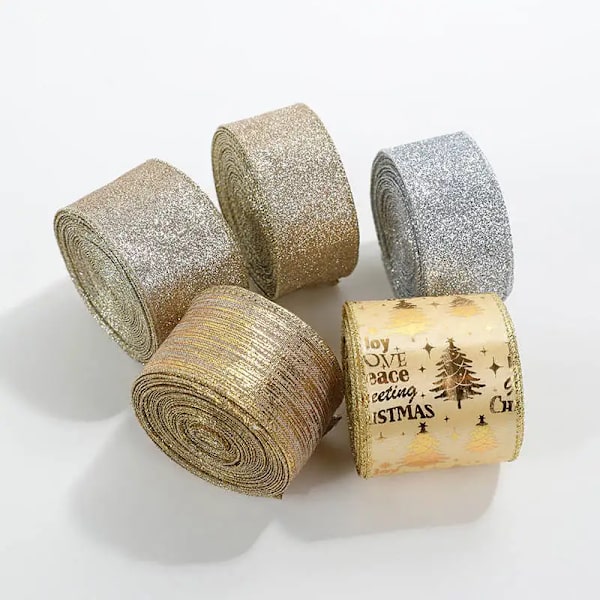 Gold Silver Burlap Wired Ribbon Weave Ribbon Wired Edge for Christmas Crafts Floral Bows Craft Decoration 2m/roll