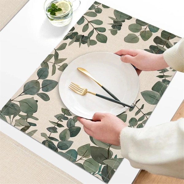 Fresh Simple Abstract Small Leaf Branch Printing Linen Placemat for Dining Table Drink Coaster Home Decoration Modern Kitchen