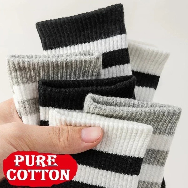 6pairs Simple Cotton Socks Women Autumn Winter Soft Breathable Stripe Solid Black White Sport Middle Tube Sock Deodorant Socks