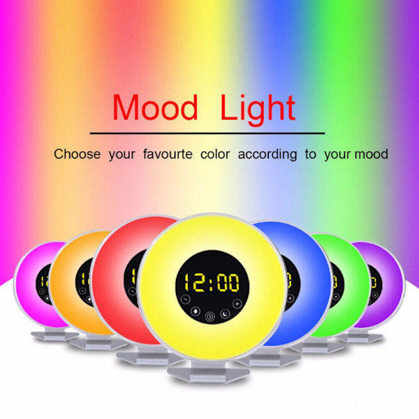 Wake-up Light Sunrise Alarm Clock LED FM Radio Bedside Sounds Touch Night Lamp
