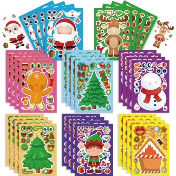 16Sheets Santa Christmas Children DIY Puzzle Sticker Tree Socks Face Assemble Stickers Kids Toys Boys Girls Gifts