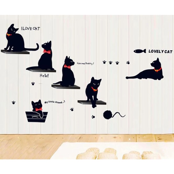 Vinyl Wall Stickers Wallpaper Animal Cartoon Black Cat Family Living Room Sofa Wall Decals House Decoration Poster Home Decor