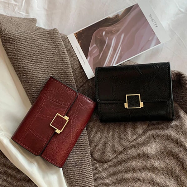 New Small Wallet Women Short Pure Color Simple Pattern Three-fold Student Buckle Large-capacity Coin Purse Women