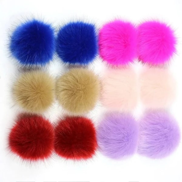 12Pcs 8cm False Fur Pompom for Hats Artificial Fur Pom Poms for Creativity Faux Fur for Needlework Diy Accessories Knitting