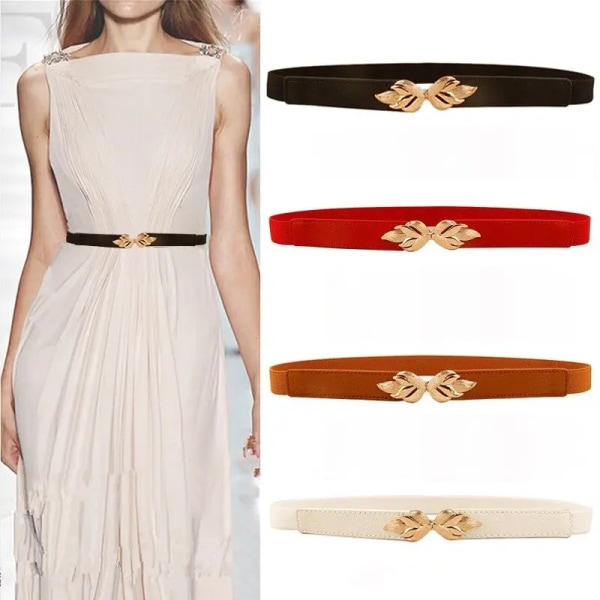 Ladies Womens Stretch Elasticated Waist Belt Gold Flower Buckle Fashion Waistband GM018