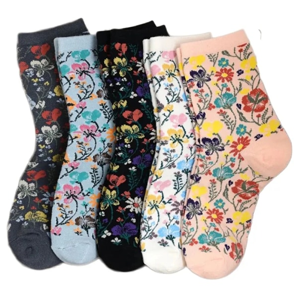 5 Pair 2023 New Vintage Print Socks Women Cute Autumn Winter Long Socks Leg Set Fashion Kawaii Vrouw Socken Calzini Donna