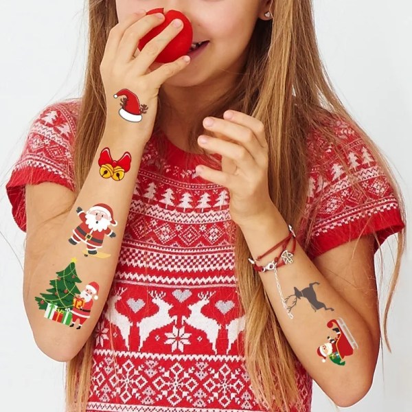 16pcs/Kit Child Christmas Tattoos Stickers  Kids Cartoon Stickers Temporary Fake Tattoo for Kids Arm Hands Body Christmas Gifts