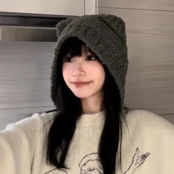 2023 Korea Cute Bear Hat for Women Autumn and Winter Safety Warm Thickened Lamb Fleece Warm Hat Pullover Outdoor Ladies Cap