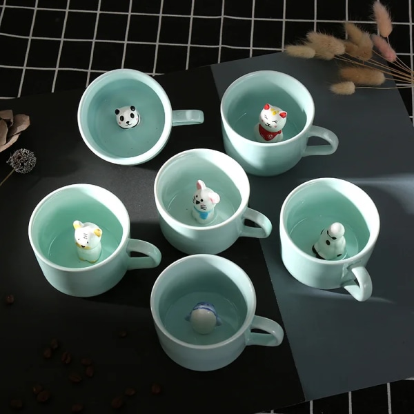 Creative Cartoon Cute Animal Ceramic Coffee Cup Cat Dog Mug Three-dimensional Animal Water Cup Couple Gift Office Mug Home Decor