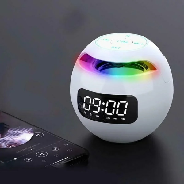 Digital LED Alarm Clock TF/FM Radio bluetooth Speaker Round Bedside Night Light Colorful Light Music Play Table Clock