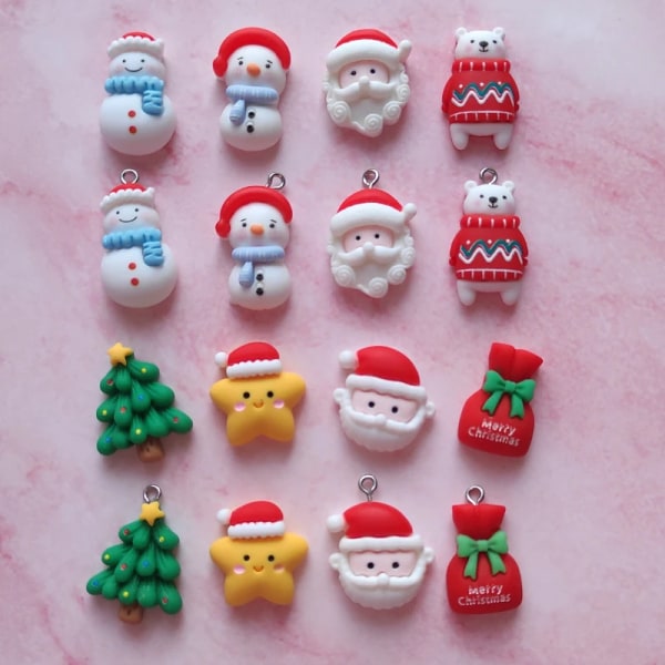 12Pcs Cute Santa Snowman Bear Charms Christmas Series Pendants Flatback Resin DIY Jewelry Bracelet Earring Necklace Making Craft