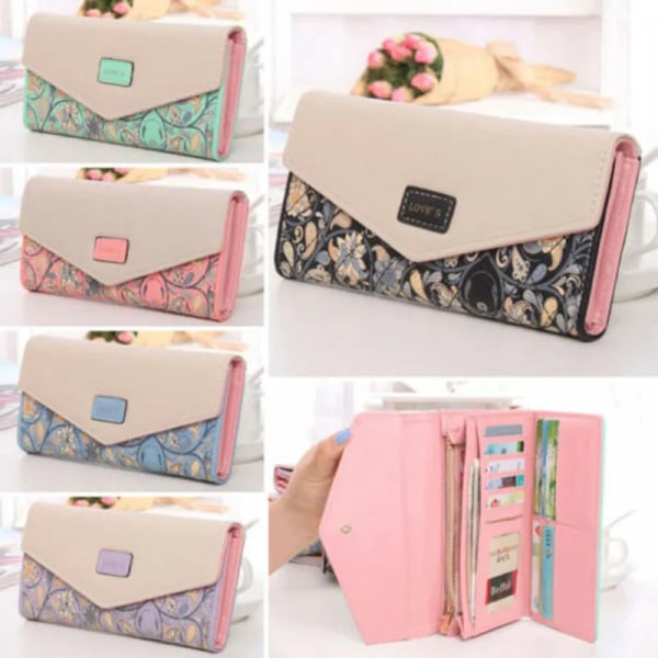 High Capacity Womens Ladies Envelope Leather Wallet Card Button Clutch Purse Long Clutch Wallets Money Bag