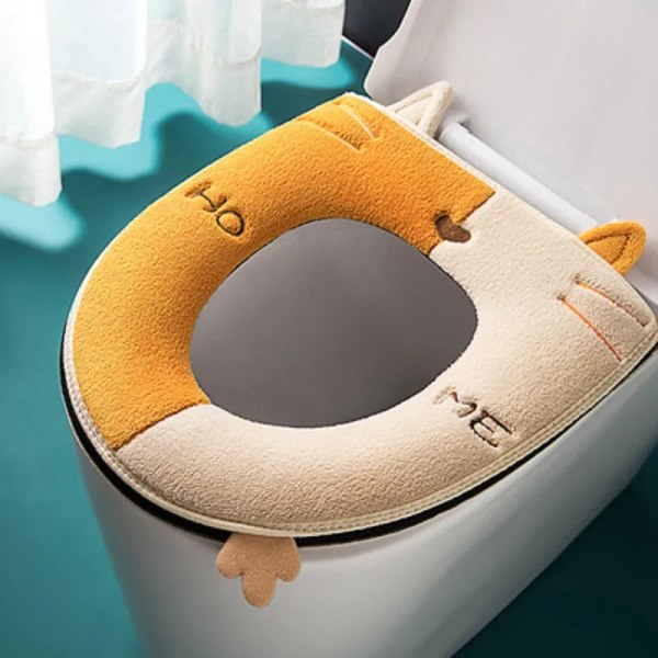 Cute Embroidery Toilet Seat Cover With Zipper Soft Warmer Washable Toilet Mat Cover Pad Cushion WC Ring Mat Bathroom Aceesories