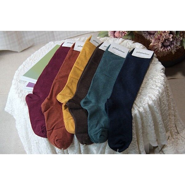 5 Pairs of women's winter cotton calf socks simple solid color stockings