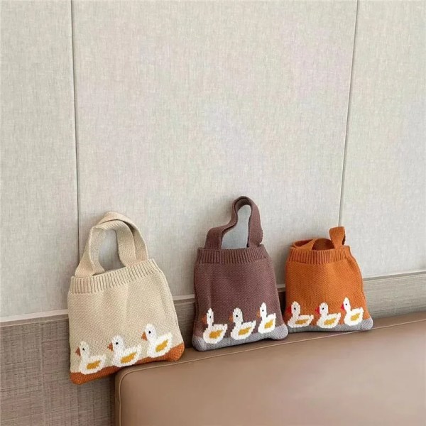 Kids Handbags for Girls Cartoon Duck Knitted Small Bag Autumn Winter Children Bags Portable Handbag Coin Snacks Storage Bag Case